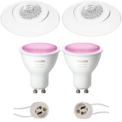 Pragmi Nivas Pro - Inbouw Rond - Mat Wit - Trimless - Kantelbaar - Ø150mm - Philips Hue - LED Spot Set GU10 - White and Color Ambiance - Bluetooth