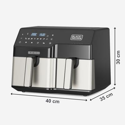 Black & Decker BXAF9000E Dubbel 9 l Vrijstaand 2500 W Heteluchtfriteuse Zwart, Roestvrijstaal