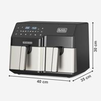 Black & Decker BXAF9000E Dubbel 9 l Vrijstaand 2500 W Heteluchtfriteuse Zwart, Roestvrijstaal - thumbnail