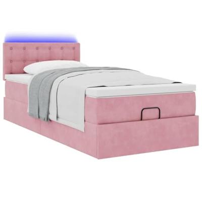 Ottoman bed met matras en LED's 90x190cm fluweel roze