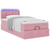 Ottoman bed met matras en LED's 90x190cm fluweel roze - thumbnail