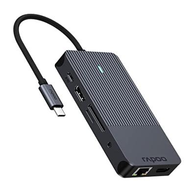 Rapoo USB-C Multiport Adapter, 10-in-1, grijs Desktop accessoire Zwart - thumbnail