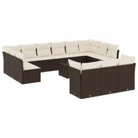 14-delige Loungeset met kussens poly rattan bruin - thumbnail