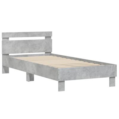 Bedframe met hoofdeinde bewerkt hout betongrijs 90x200 cm