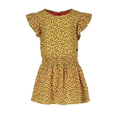 Like Flo jurk met dierenprint en ruches honinggeel/zwart