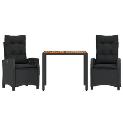 3-delige Tuinset met kussens poly rattan zwart