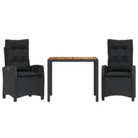 3-delige Tuinset met kussens poly rattan zwart - thumbnail