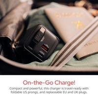 Verbatim GaN Charger 65 W Reislader 65 W 1x USB-A, 1x USB-C USB PD, USB PD 3.0, QC 3.0 Zwart Snellader, GaN, Met adapter voor Europa, Met adapter voor Verenigd - thumbnail