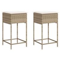 Tuinbarkrukken 2 st met kussens poly rattan beige - thumbnail