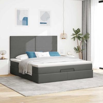 Ottoman bed met matras en LED's 160x200cm stof donkergrijs