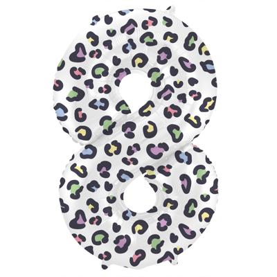 Folieballon Cijfer 8 Wit Met Panterprint (86cm)