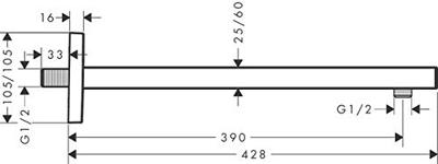 Hansgrohe douchearm Square 389mm brushed bronze 27694140 Hansgrohe douchearm Square 389mm brushed bronze 27694140