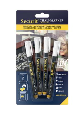 Securit krijtmarker small wit, blister met 4 stuks