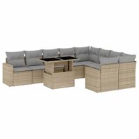 10-delige Loungeset met kussens poly rattan beige - thumbnail