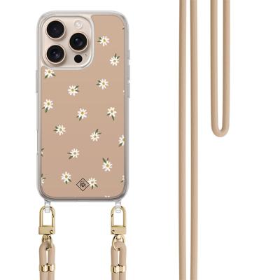 iPhone 16 Pro hoesje met beige koord - Sweet daisies