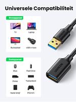 UGREEN 10368 USB-kabel USB 3.2 Gen1 USB-A stekker, USB-A bus 1 m Zwart - thumbnail