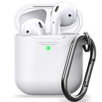 Keybudz Elevate beschermhoes met karabijnhaak voor Apple AirPods Case, etui hoes, hoofdtelefoon oortelefoon accessoires oplaadcase, wit - thumbnail