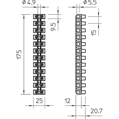 OBO Bettermann 2056550 78 CE WS Kroonsteenstrip Flexibel: 16-16 mm² Massief: 16-16 mm² Aantal polen: 12 1 stuk(s) Wit
