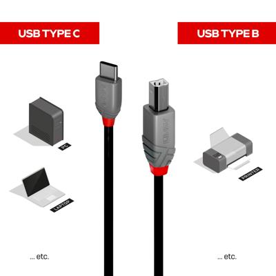 LINDY 36941 USB-kabel USB 2.0 USB-C stekker, USB-B stekker 1.00 m Zwart LINDY 36941 USB-kabel USB 2.0 USB-C stekker, USB-B stekker 1.00 m Zwart