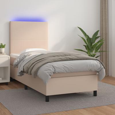 Boxspring met matras en LED kunstleer cappuccinokleur 90x200 cm - thumbnail