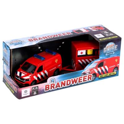 Kids Globe Vw transporter brandweer met aanhanger Kids Globe Vw transporter brandweer met aanhanger