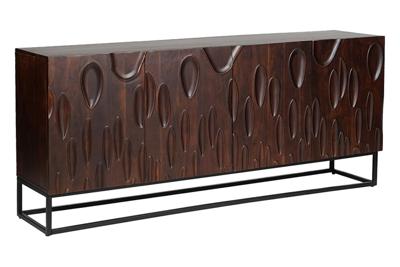 Massief dressoir DUNE 175cm walnootbruin acaciahout 3D design zwart metaal - 45596