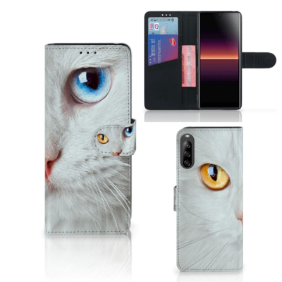 Sony Xperia L4 | Telefoonhoesje | Met pasjeshouder | Witte Kat