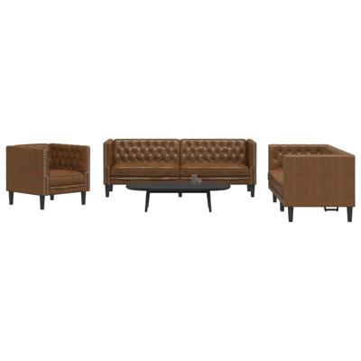 3-delige Loungeset Chesterfield-stijl kunstsuède bruin