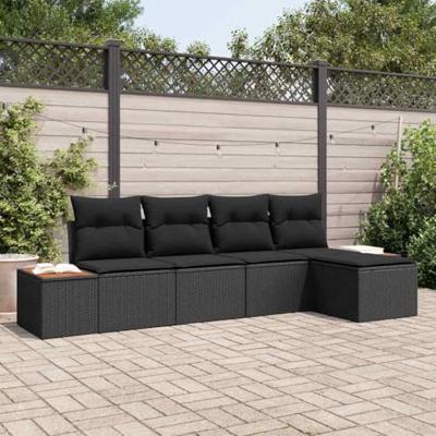 Tuinbankenset met kussen 5 pcs Zwart Poly riet