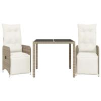 3-delige Bistroset met kussens poly rattan bruin - thumbnail