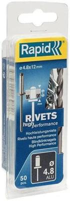 Klinknagels Rapid 5000388 Boor Ø 4,8 x 12 mm Aluminium (50 Stuks)