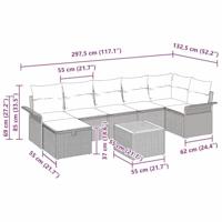 Tuinbankenset met kussen met opslag 8 pcs Beige Poly riet - thumbnail