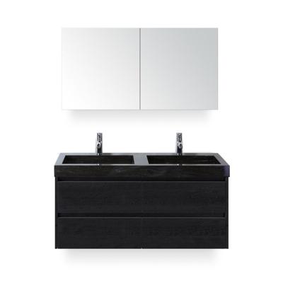 Dante Badmeubelset 120 cm - Black Oak - Wastafel Hardsteen Wit Lucca Dubbel - met Spiegelkast