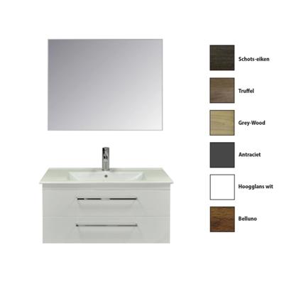 Badkamermeubelset Sanicare Q6 Twee Laden Chromen Greep 100 cm Met Spiegel Belluno Eiken