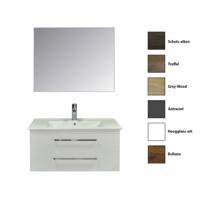 Badkamermeubelset Sanicare Q6 Twee Laden Chromen Greep 100 cm Met Spiegel Belluno Eiken - thumbnail