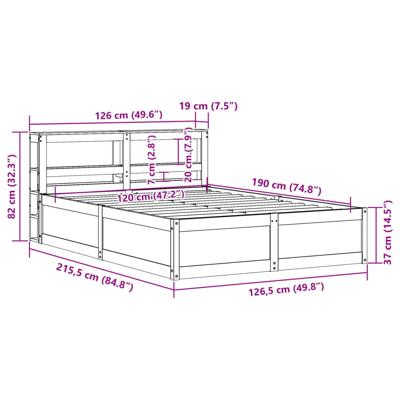 Bedframe met hoofdbord massief grenenhout wit 120x190 cm