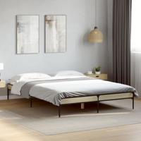Bedframe bewerkt hout metaal sonoma eikenkleurig 160x200 cm - thumbnail