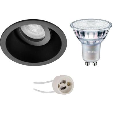 LED Inbouwspot Set - GU10 - Rond Mat Zwart - Dimbaar - Ø93mm - Philips