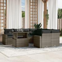 9-delige Loungeset met kussens poly rattan grijs - thumbnail