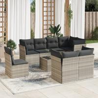 9-delige Loungeset met kussens poly rattan lichtgrijs - thumbnail