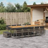 15-delige Tuinset met kussens poly rattan grijs - thumbnail