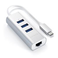 SATECHI Type-C 2-in-1 USB 3.0 Aluminium 3 Poort Hub Met Ethernet - Voor M2/ M1 Macbook Pro/Air, M2/ M1 iPad Pro/Air, M2 Mac Mini, iMac M1 (Zilver) - thumbnail