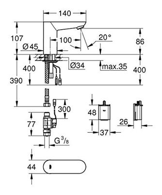 Grohe Euroeco Cosmopolitan E electronische wastafelkraan batterij Chroom - thumbnail