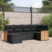 6-delige Loungeset met kussens poly rattan zwart - thumbnail