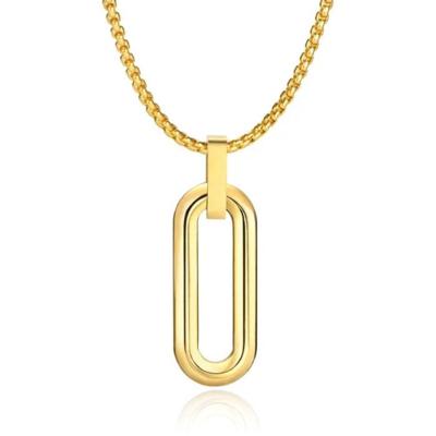 Mendes Herenketting met 3D Ovale Geometrische Hanger - Goudkleurig