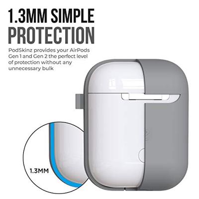 PodSkinz AirPods Case [LED Front] Beschermende siliconen hoes compatibel met AirPods 1 & AirPods 2 (Gen 2) (met karabijnhaak, Earl Grey)