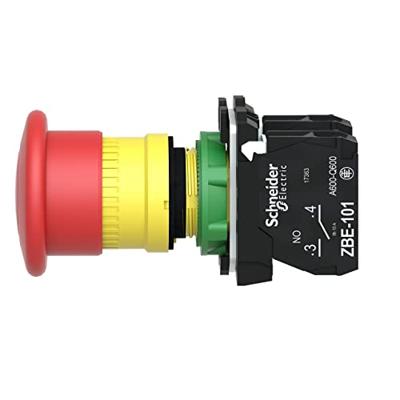 Schneider Electric XB5AT845 Noodstopknop Metalen frontring, Met NOT-AUS schakelaar, Rond, Terugstelbaar, Vergrendelbaar 120 V/AC 6 A 1x NC, 1x NO IP66, IP67,