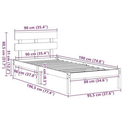 Bedframe met hoofdeinde Bruin 90 x 190 cm Massief grenenhout