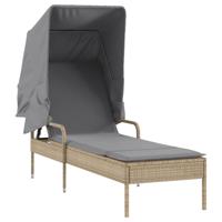Ligbedden 2 st met luifels en tafel poly rattan beige - thumbnail