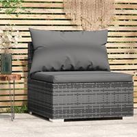Tuinmiddenbank met kussens poly rattan grijs - thumbnail